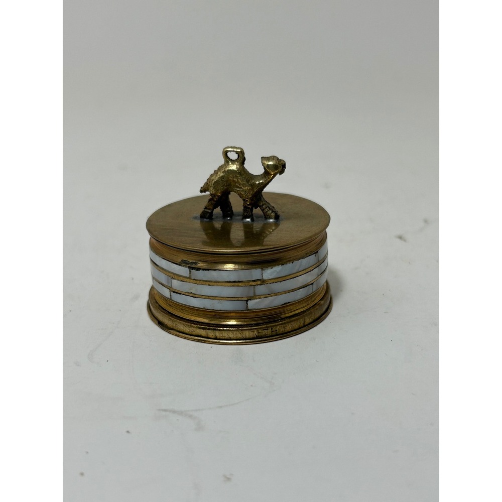 Vintage Solid‎ Brass Camel Trinket Box Mother of Pearl Inlay Made in India